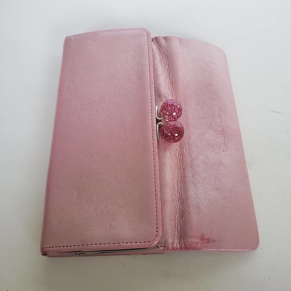 CHARLES JOURDAN Paris Leather Wallet Light Pink Sparkle Kisslock Cute Quality - Picture 7 of 11